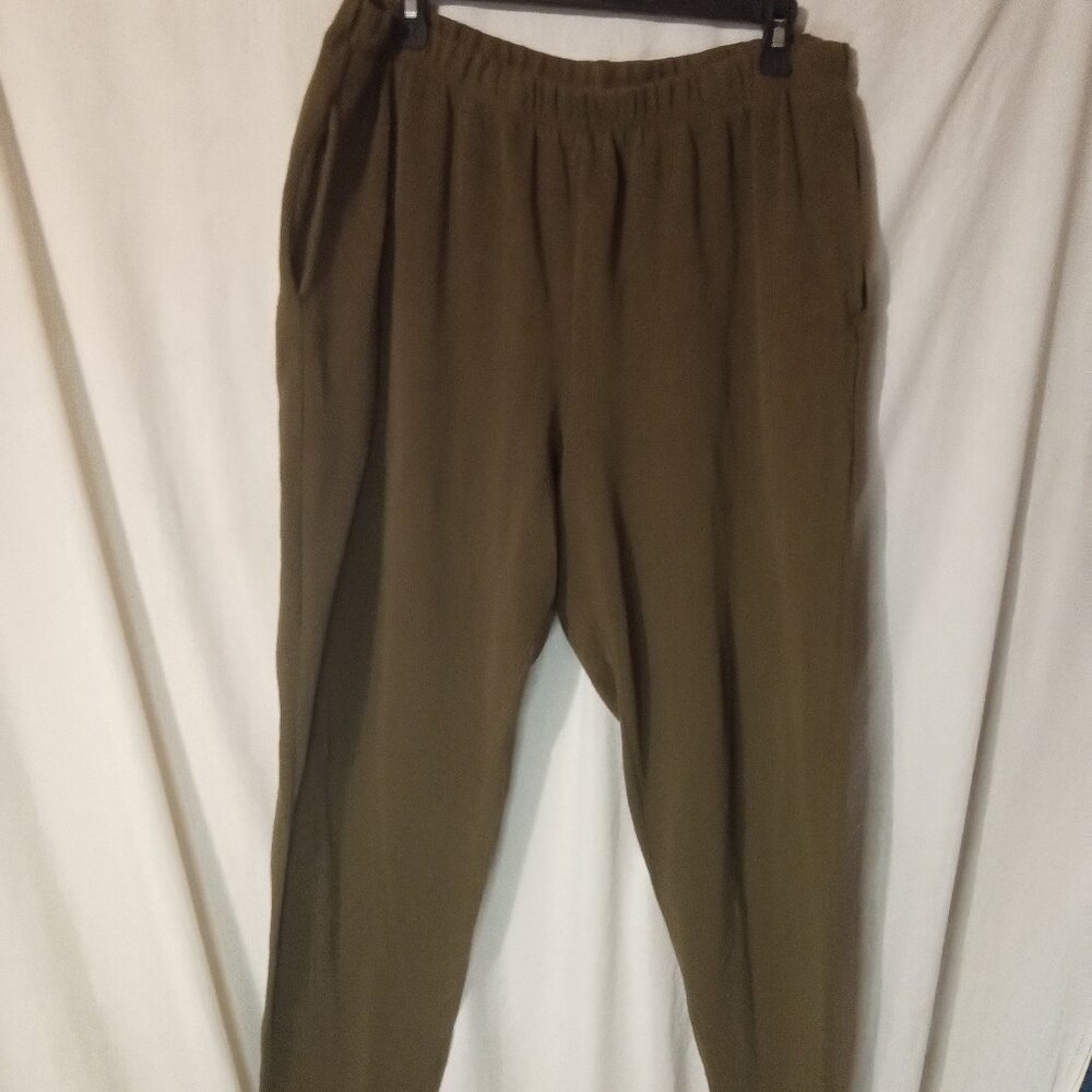(B) Bechamel Woman's Knit Stretch Pants 1X Olive Green